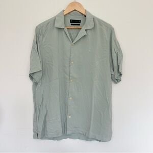 AllSaints Mens Green Venice Relaxed Fit Viscose Camp Button Up Shirt Sz L READ